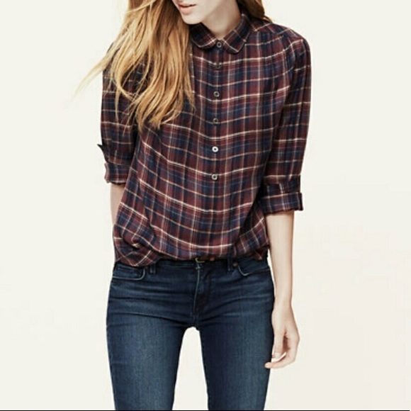 LOFT Tops - LOFT Purple Plaid Popover Blouse